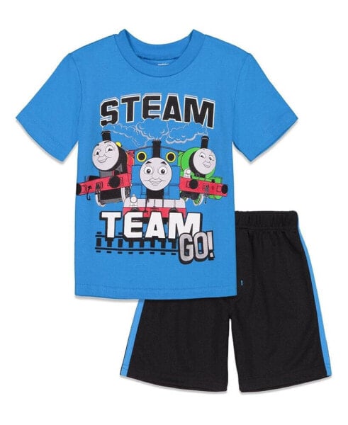 Baby Boys Tank Engine Graphic T-Shirt and Shorts Outfit Set to