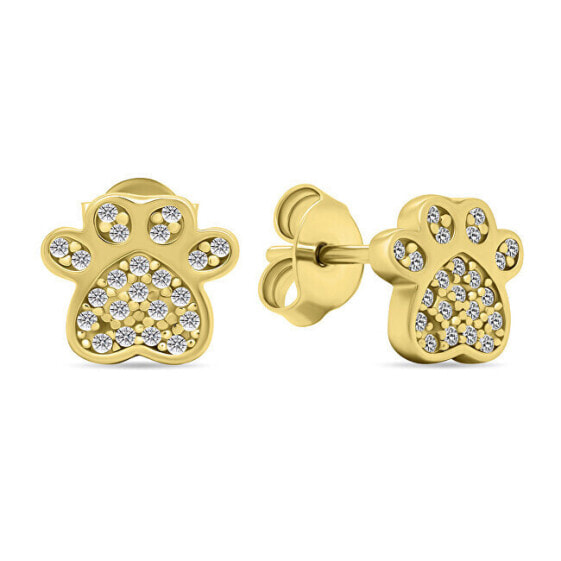 Playful gold-plated earrings with clear zircons Paws EA590Y
