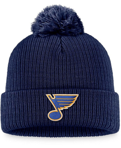 Men's Navy St. Louis Blues Core Primary Logo Cuffed Knit Hat with Pom