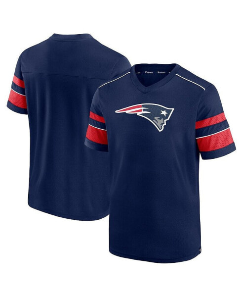Men's Navy New England Patriots Textured Hashmark V-Neck T-shirt