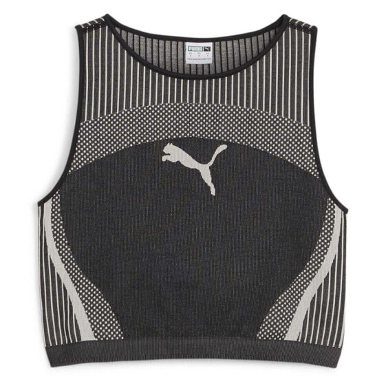 Puma Dare To Crop Striped Crew Neck Tank Top Womens Black, White Casual Athleti