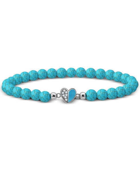 Howlite Chryscolla Bead & Cubic Zirconia Heart Stretch Bracelet, Created for Macy's