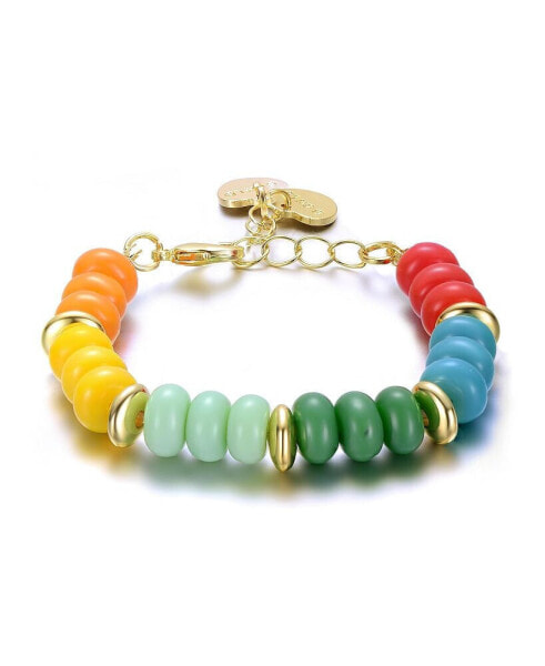 14k Yellow Gold Plated Bracelet with 8.2mm Multi Colored Stone Beads for Kids