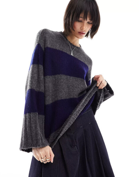 ASOS DESIGN oversized jumper in charcoal and navy stripe