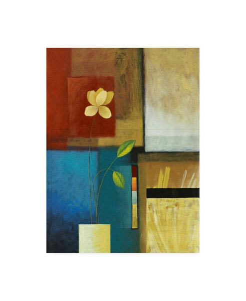 Pablo Esteban Flower and Red and Blue Squares Canvas Art - 27" x 33.5"