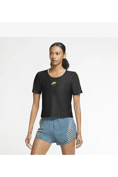 Kadın Siyah Air Kısa Kollu Koşu T-shirt