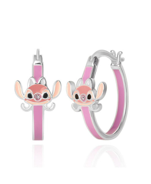 Lilo and Stitch Silver Plated Angel Enamel Hoop Earrings