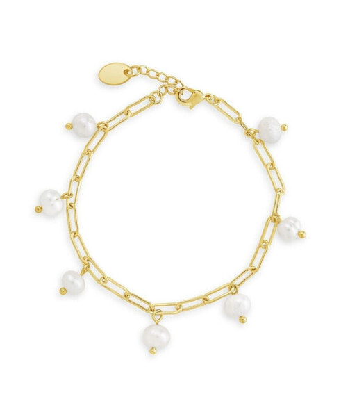 Women's Dangling Pearl Linked Gold Plated Bracelet