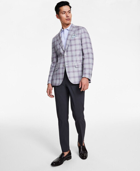 Men's Slim-Fit Plaid Linen Sport Coat