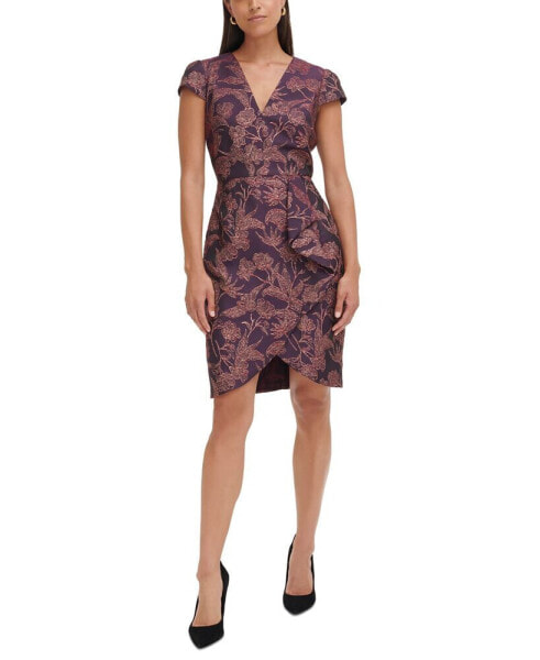 Women's Jacquard Ruffled Bodycon Dress