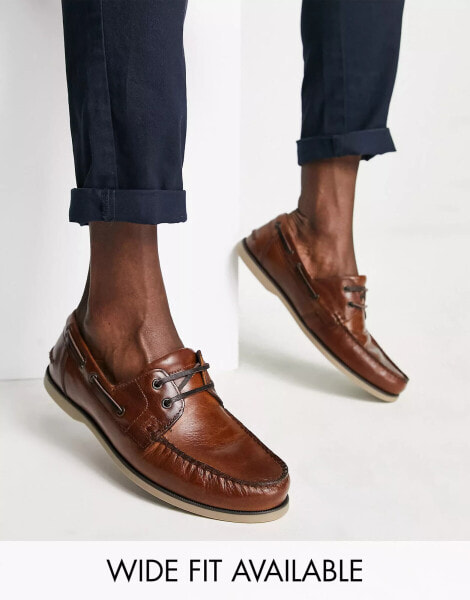 ASOS DESIGN boat shoes in brown leather with gum sole