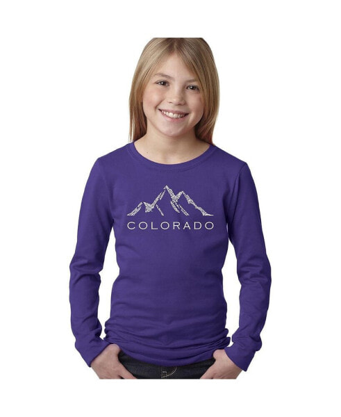 Big Girl's Word Art Long Sleeve T-Shirt - Colorado Ski Towns