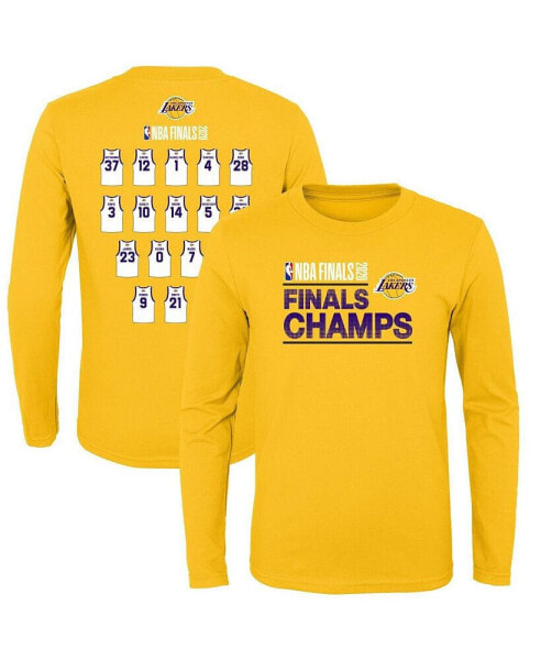 Big Boys Gold Los Angeles Lakers 2020 NBA Finals Champions Roster Long Sleeve T-shirt