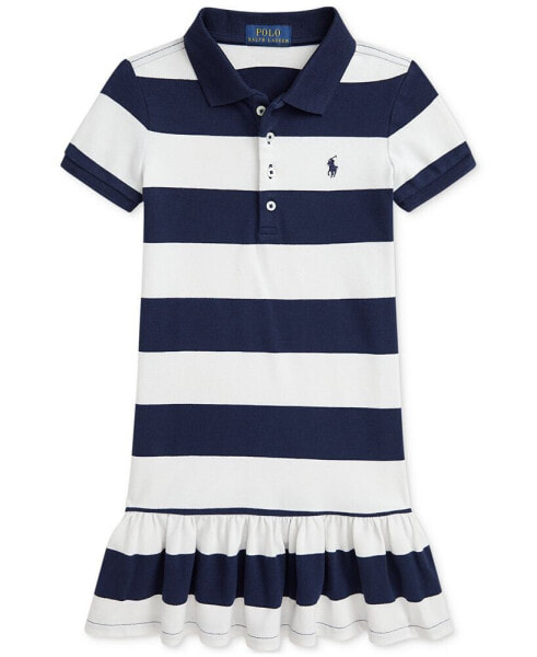 Toddler and Little Girls Striped Stretch Mesh Polo Dress