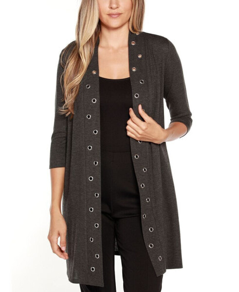 Grommet-Trim Open-Front Cardigan