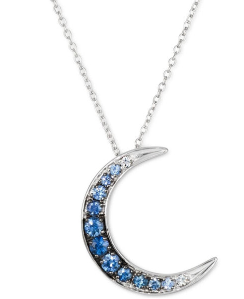 Denim Ombré Sapphire (3/8 ct. t.w.) & White Sapphire Accent Crescent Moon 18" Pendant Necklace in 14k White Gold