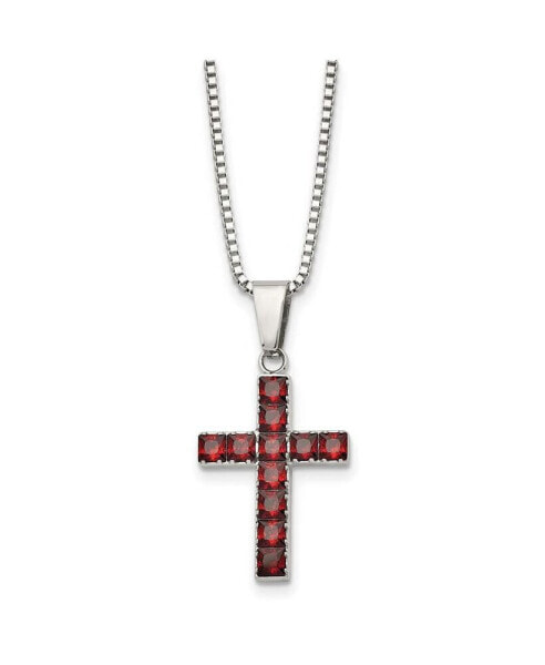 Square CZ Cross Pendant Box Chain Necklace