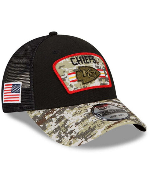 Men's Black-Camouflage Kansas City Chiefs 2021 Salute To Service Trucker 9FORTY Snapback Adjustable Hat