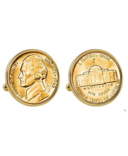 Запонки American Coin Treasures с золотым покрытием на никеле серебра модель Jefferson Nickel Wartime Nickel Bezel
