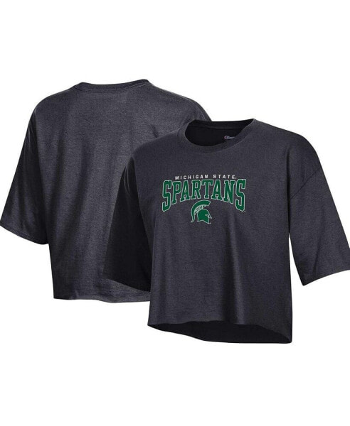 Women's Heather Charcoal Michigan State Spartans Boyfriend Cropped T-shirt