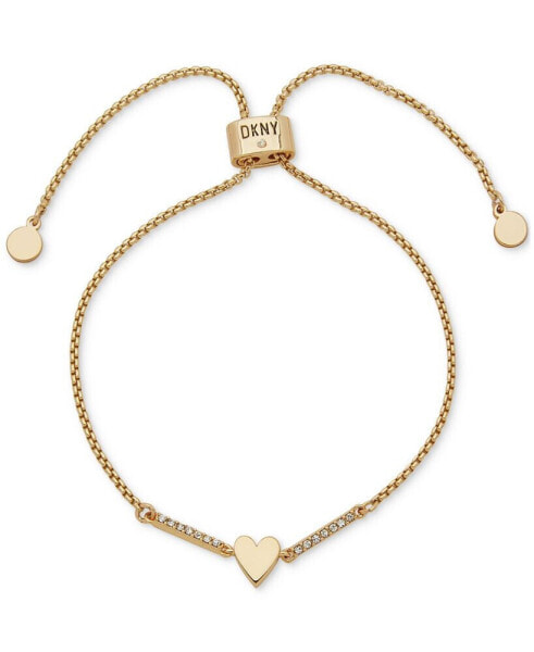 Gold-Tone Pavé Bar & Heart Slider Bracelet
