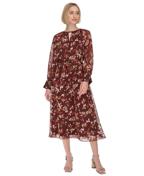 Women's Printed Round-Neck Midi Dress