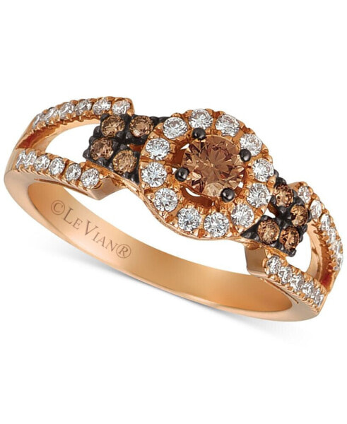 Chocolatier® Chocolate Diamond & Vanilla Diamond Halo Openwork Ring (5/8 ct. t.w.) in 14k Rose Gold