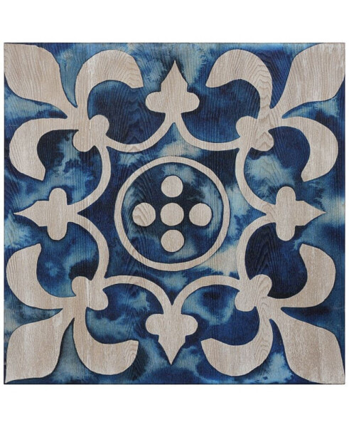 'Cobalt Tile III' Fine Giclee Printed Directly On Hand Finished Ash Wood Wall Art, 24" x 24"