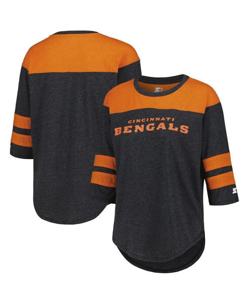 Women's Black Cincinnati Bengals Fullback Tri-Blend Three-Quarter Sleeve T-shirt