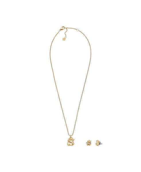 Women's LNY Gift Set Gold-Tone Stainless Steel Earrings and Necklace, SKJB1017SET
