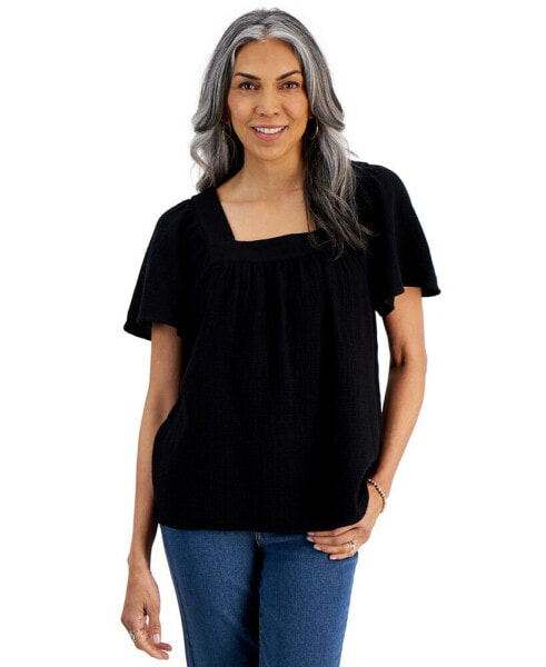 Women's Cotton Gauze Square-Neck Top, Created for Macy's