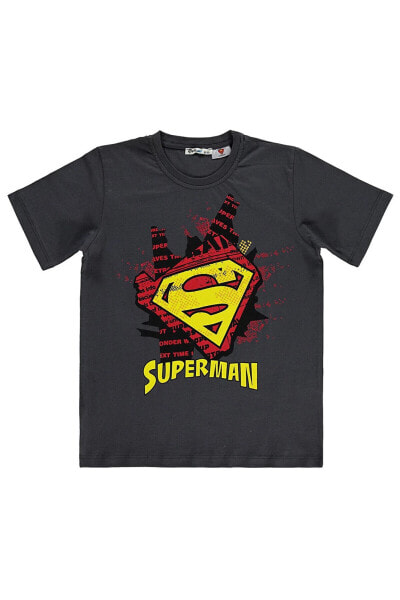Süperman Erkek Çocuk Tişört 10-13 Yaş Füme