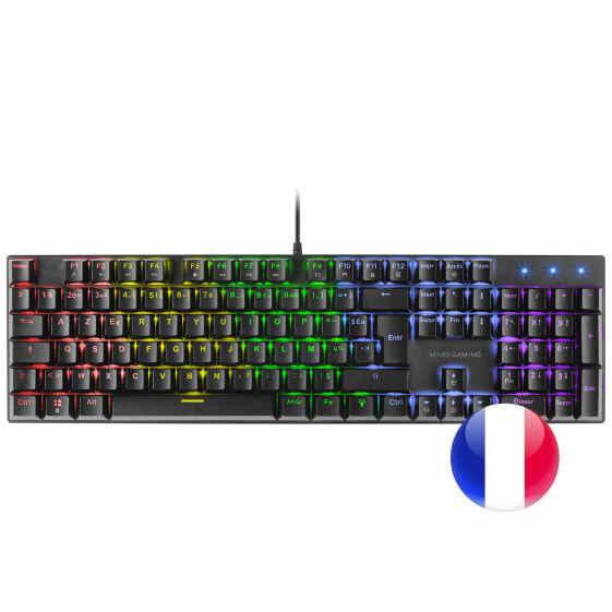 Mars Gaming MK422 Black Mechanical Gaming Keyboard RGB Antighosting Mechanical Switch Blue French Language - Full-size (100%) - USB - Mechanical - AZERTY - RGB LED - Black