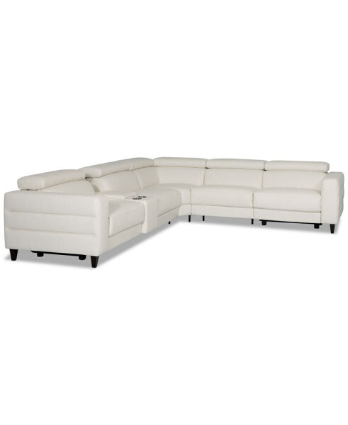 Silvanah 6-Pc. "L" Leather Sectional with 3 Power Recliners and Console, Created for Macy's