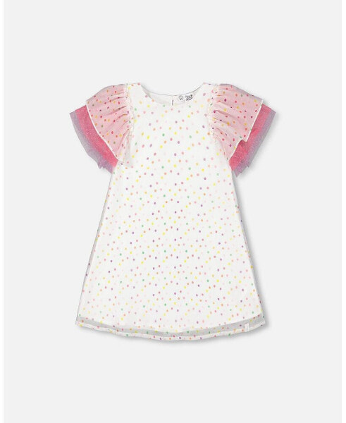Платье для малышей Deux Par Deux с тканью в горошек и принтами White Printed Party Dots