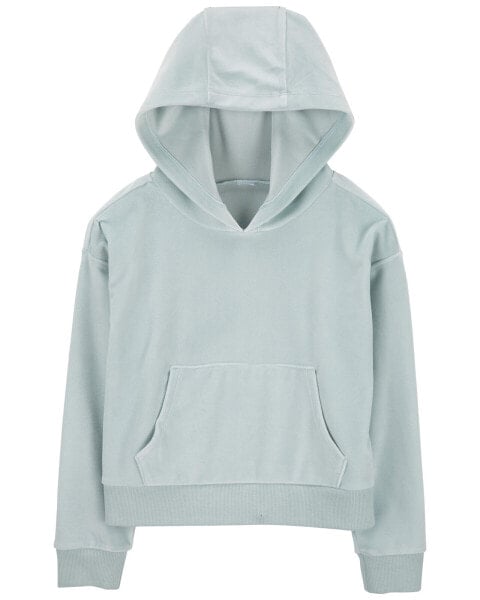 Kid Cropped Velour Hoodie - Blue 10