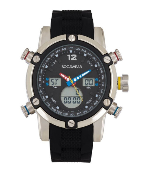 Men's Analog-Digital Black Silicone Strap Watch 49.5mm