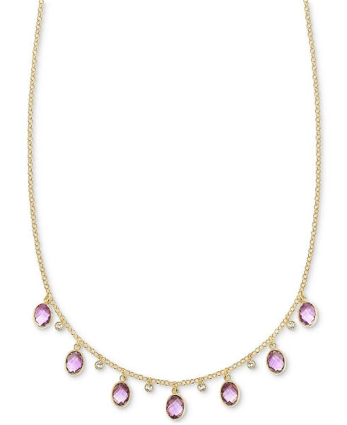 Macy's amethyst (7-1/20 ct. t.w.) & White Topaz (1/4 ct. t.w.) Oval Dangle 18" Collar Necklace in 14k Gold-Plated Sterling Silver