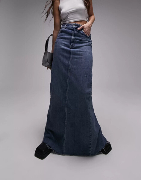 Topshop extreme high waist stretch denim skirt in blue