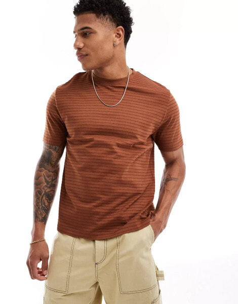 ASOS DESIGN t-shirt in brown with stripe