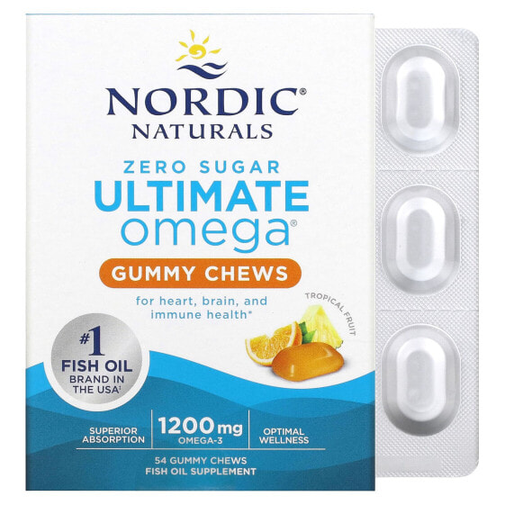 Nordic Naturals, Ultimate Omega, тропические фрукты, 600 мг, 54 жевательных жевательных таблетки