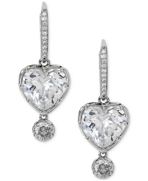 Silver-Tone Cubic Zirconia Heart Drop Earrings, Created for Macy's