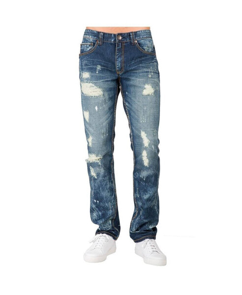 Men's Slim Straight Fit Denim Ripped Distressed Jeans