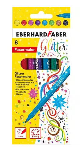 Eberhard Faber Glitter felt-tip pen set 8pc. - 8 colours - Black - Blue - Brown - Green - Lilac - Red - Violet - Yellow - Multicolour - Boy/Girl - 8 pc(s) - Cardboard box