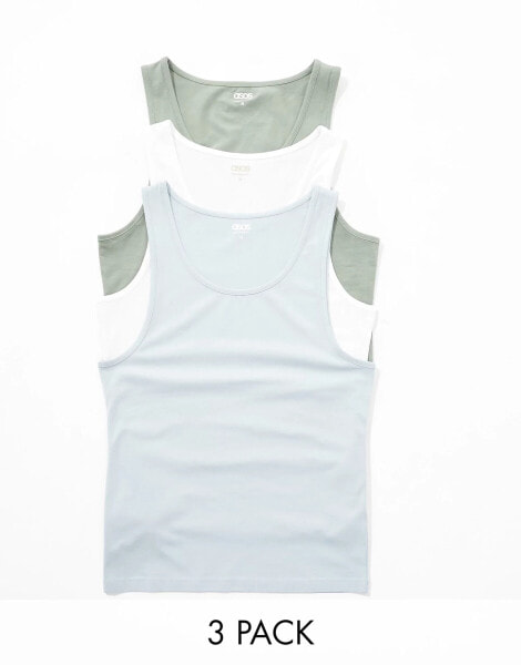 ASOS DESIGN 3 pack muscle fit vests in multiple colours