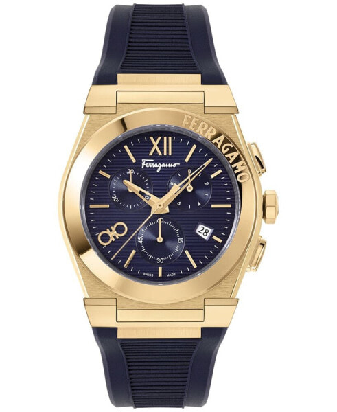 Salvatore Men's Swiss Chronograph Vega Blue Silicone Strap Watch 42mm