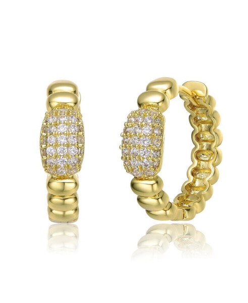 14k Yellow Gold Plated with Cubic Zirconia Scalloped Hoop Earrings