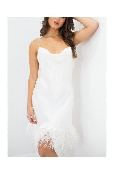 Халат Le Laurier Bridal Silk Slip - Short - Cowl Neck - Ostrich Feather