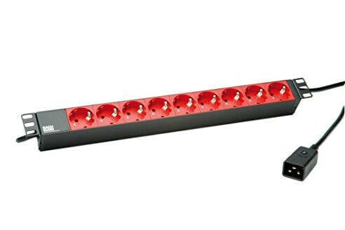 Bachmann 333.937 - 2 m - 9 AC outlet(s) - indoor - Type F - Aluminum - Black,Red