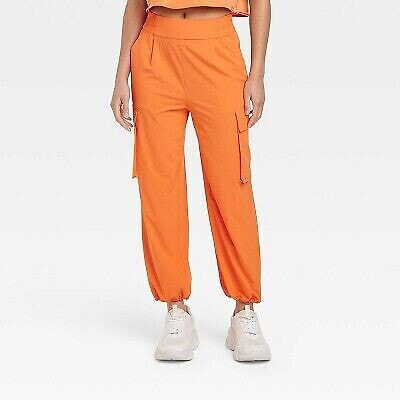 Women's Cinch Hem Woven Cargo Pants - JoyLab Orange L